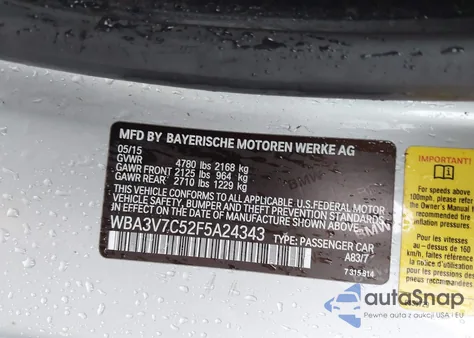 2015 BMW 428I z USA, uszkodzony, nr VIN WBA3V7C52F5A24343